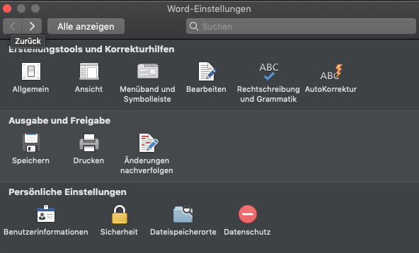 Word2016 Mac Word Einstellungen